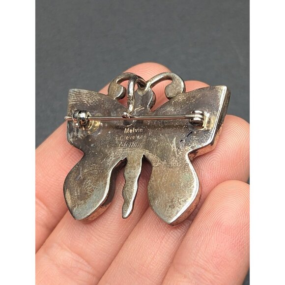Melvin Cleveland Navajo Stone Inlay Butterfly Sterling Silver Brooch Pin Pendant - Picture 6 of 12